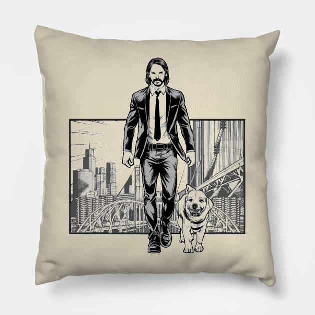 John Wick (bridge) Pillow by Aldrvnd