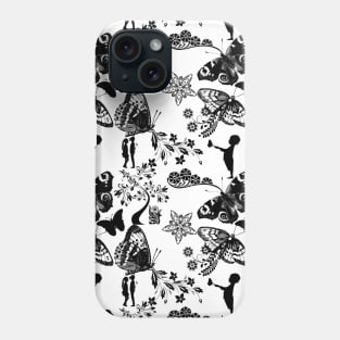 Sketch Butterflies and Flowers Black and White Pattern Phone Case