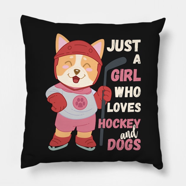 Just A Girl Who Loves Hockey and Dogs print Pillow by theodoros20