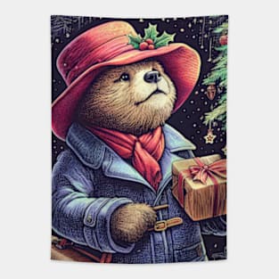 Charm and Cheer: Festive Paddington Bear Christmas Art Prints for a Whimsical Holiday Celebration! Tapestry