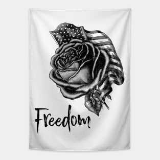 US Flag with Rose Flower Tapestry