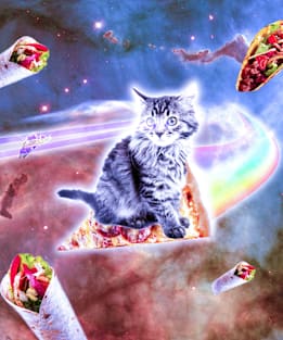 Laser Eyes Space Cat Riding Rainbow Pizza Magnet