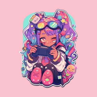 Colurful Anime Gamer Girl T-Shirt