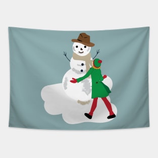 Winter story with snowman Tapestry