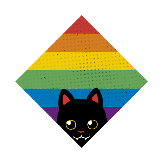 Peeking Cat Rainbow Pride Square Flag by Tobe Fonseca by Tobe_Fonseca