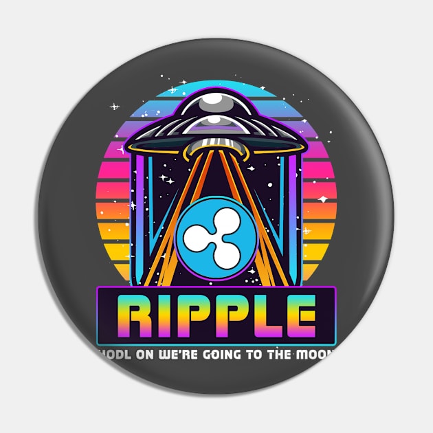 Ripple HODL On We are going to the Moon Funny Crypto Pin by TheBeardComic