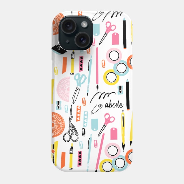 Cute Art Supplies with pens, pencils, scissors and washi tape Phone Case by kapotka