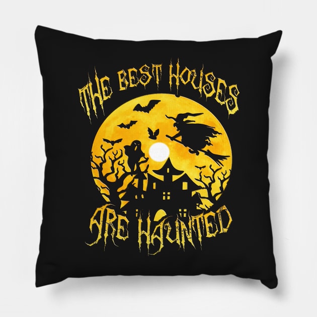 Graphic Design Halloween Haunted Spooky House Pillow by masterpiecesai