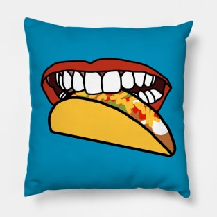 Food For Mouth With Red Lips and White Teeth Eating Taco Pillow