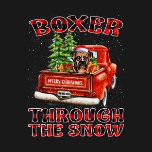 Christmas Boxer Through The Snow Dog Santa Truck Tree T-Shirt