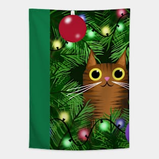 Cat and Christmas Tree Tapestry