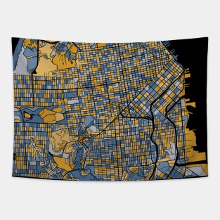 San Francisco Map Pattern in Blue & Gold Tapestry