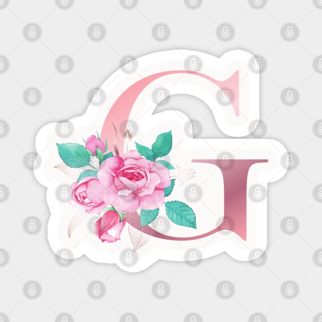 Rose & Black Vintage Flower Monogram Grip Letter G Gift