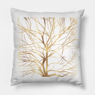 Modern Gold Tree Silhouette Minimal White Design Pillow