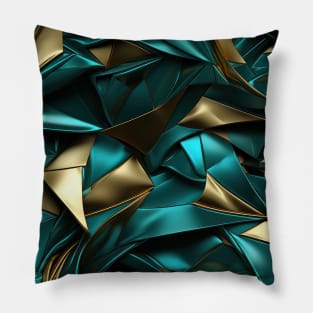 Funky Facade: Trompe-l’oeil Green Turquoise and Gold Pillow