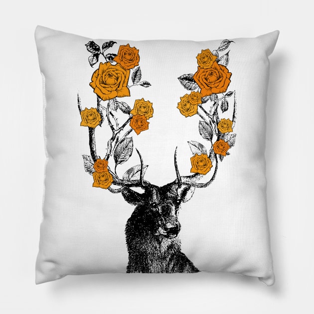 Stag and Roses | Stag and Flowers | Orange Roses | Pillow by Eclectic At Heart