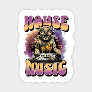 HOUSE MUSIC  - Feline Dj on Decks (black/orange/purple) Magnet