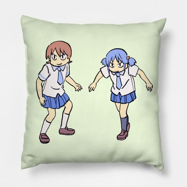 I draw that scene of tough looking yuuko and mio / funny nichijou meme Pillow by mudwizard