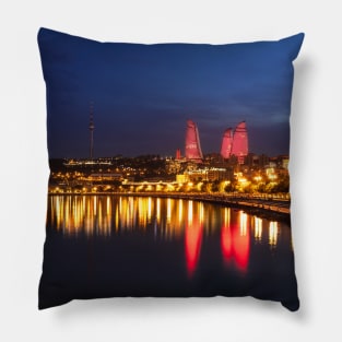 Baku city Caspian Sea Boulevard at night time Pillow