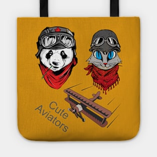Cute Panda and cat couple in flying hat  and goggles Tote