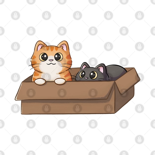 Cute Orange Cat And Black Cat In Box by Meowrye