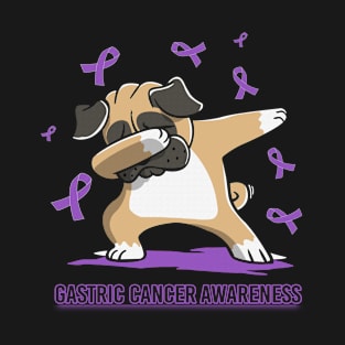 Dabbing Pug Cute Funny Dog Dab Love Hope Faith Believe Support Gastric Cancer Awareness Periwinkle Ribbon Warrior T-Shirt