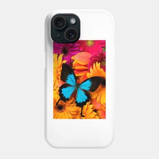 Blue Butterfly On Colorful Daisy's Phone Case