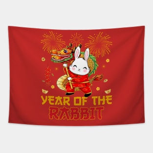 Chinese New Year 2023 Dabbing Rabbit Fireworks New Year Eve Tapestry