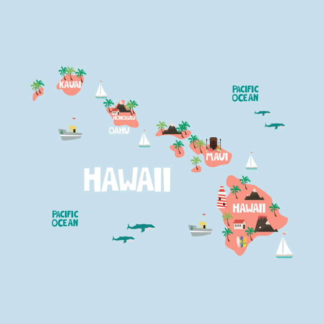 Hawaii Illustrated Map by JunkyDotCom