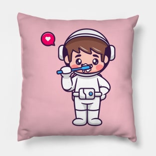 Cute Boy Astronaut Brush Teeth Cartoon Pillow