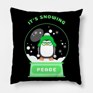 It Is Snowing Peace Penguin (Green) Pillow