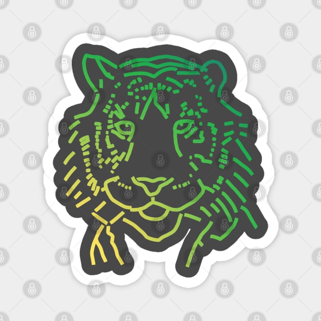 Green Tiger Face Line Art Magnet by ellenhenryart