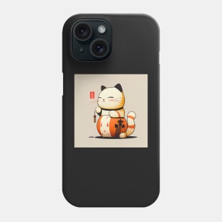 Japanese Orange Lucky Cat Illustration Phone Case