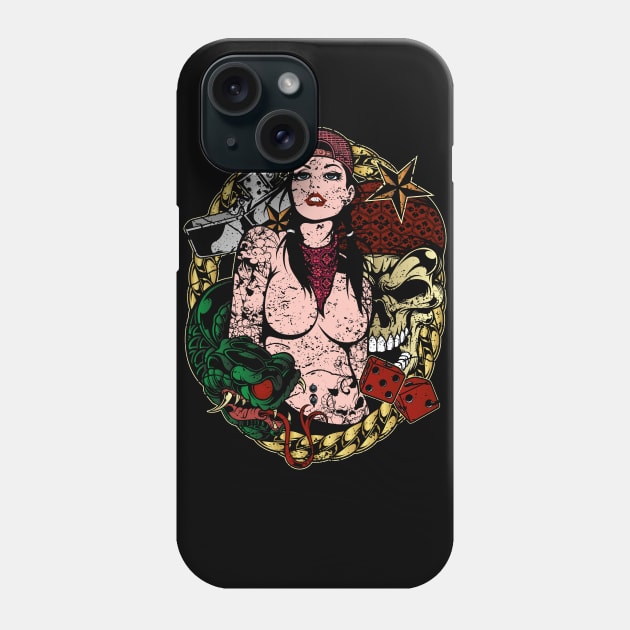 Tattoo Pinup Snake Skull Phone Case by RockabillyM