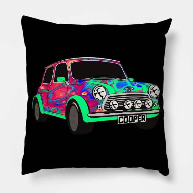 Vintage Mini Cooper Pillow by Artist Rob Fuller