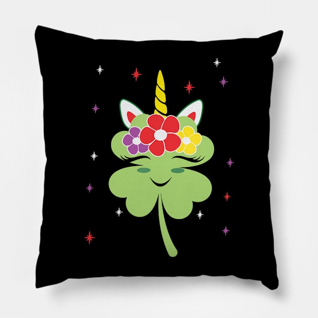 St Patricks Day Unicorn Face Irish Shamrock Flower Girl Pillow by Shaniya Abernathy