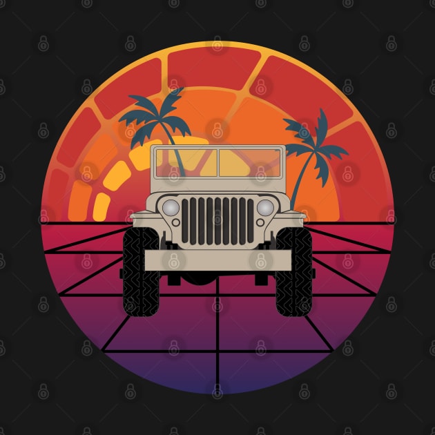 Retro Sunrise Jeep - Tan by SunGraphicsLab