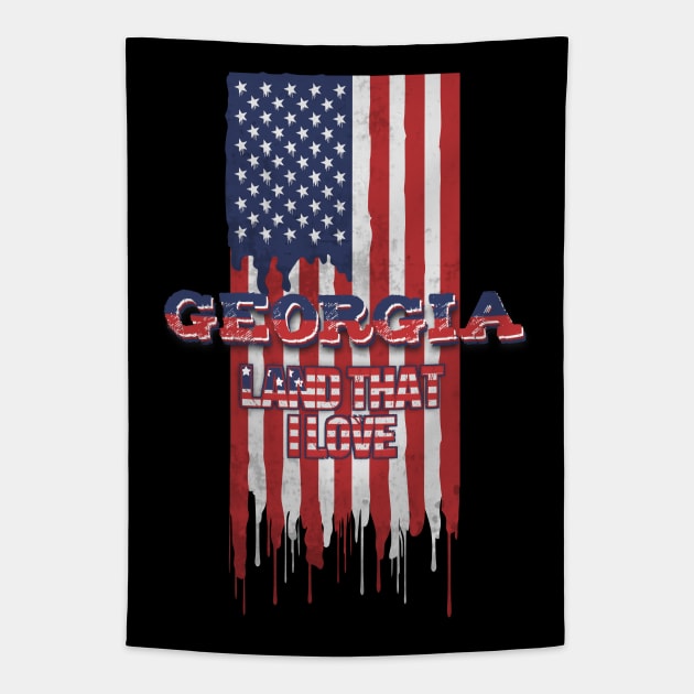 State of Georgia Patriotic Distressed Design of American Flag With Typography - Land That I Love Tapestry by KritwanBlue