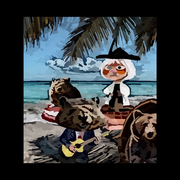 watercolor groundhog playing guitar on beach by Catbrat