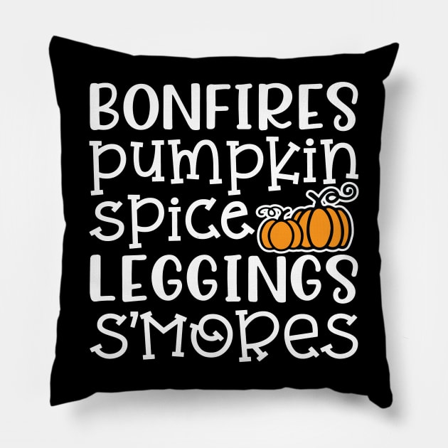 Bonfires Pumpkin Spice Leggings S'mores Halloween Fall Autumn Cute Pillow by GlimmerDesigns