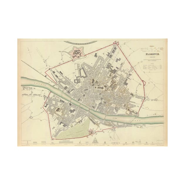 Vintage Map of Florence Italy (1835) by Bravuramedia