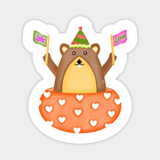 Cute groundhog with love and life flags Magnet