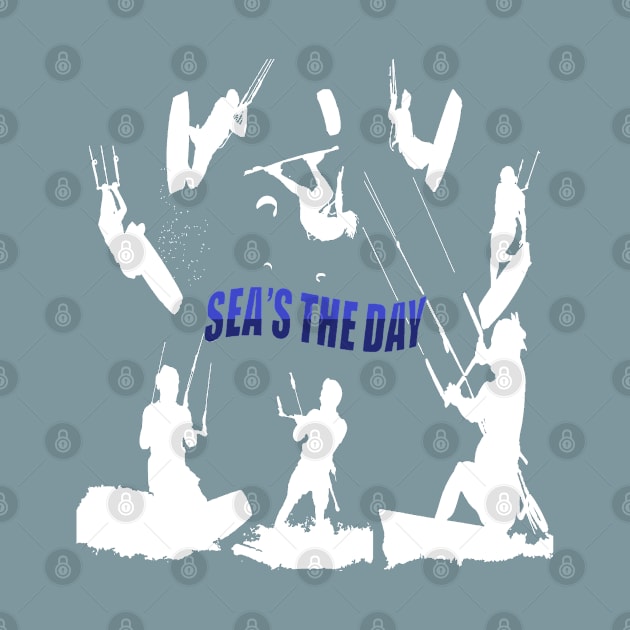 Kitesurfer Pattern White Silhouette Seas The Day Fun Pun 2 by taiche