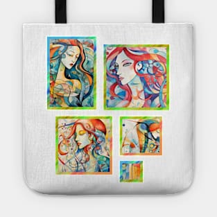 Abstract Mermaid Paintings, female, Beauty, beautiful face Tote