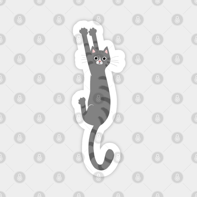 Funny Cat Hanging On - Grey Striped Tabby Cat Magnet by Coffee Squirrel