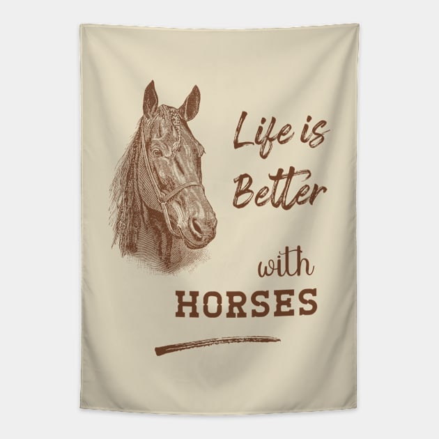 Horse Lover Saying with Horsehead Illustration Tapestry by Biophilia