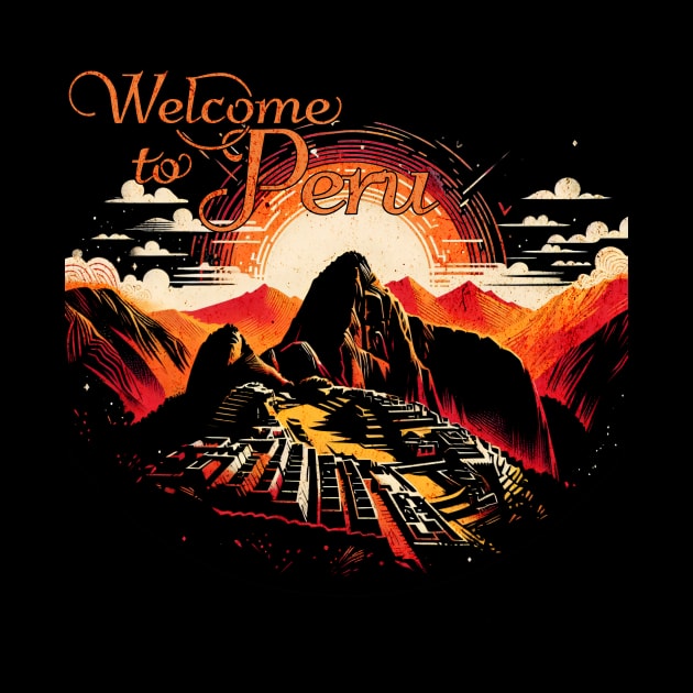 Welcome to Peru Machu Picchu Retro Design by Miami Neon Designs