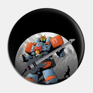 Giant Robot Playing Bass Guitar - Geek Comic Book Style Pin