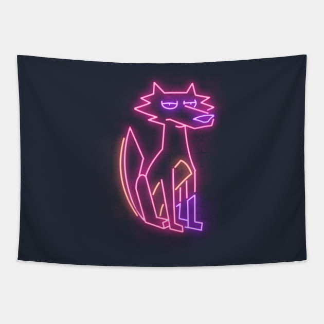 Neon coyote space Tapestry by Cromanart