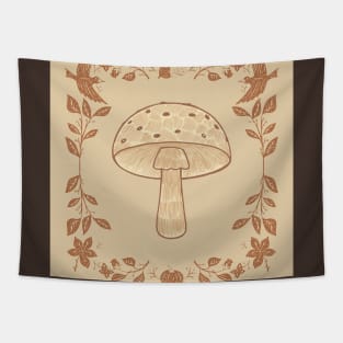 Cottagecore Mushroom and Floral Folk Art Frame Tapestry